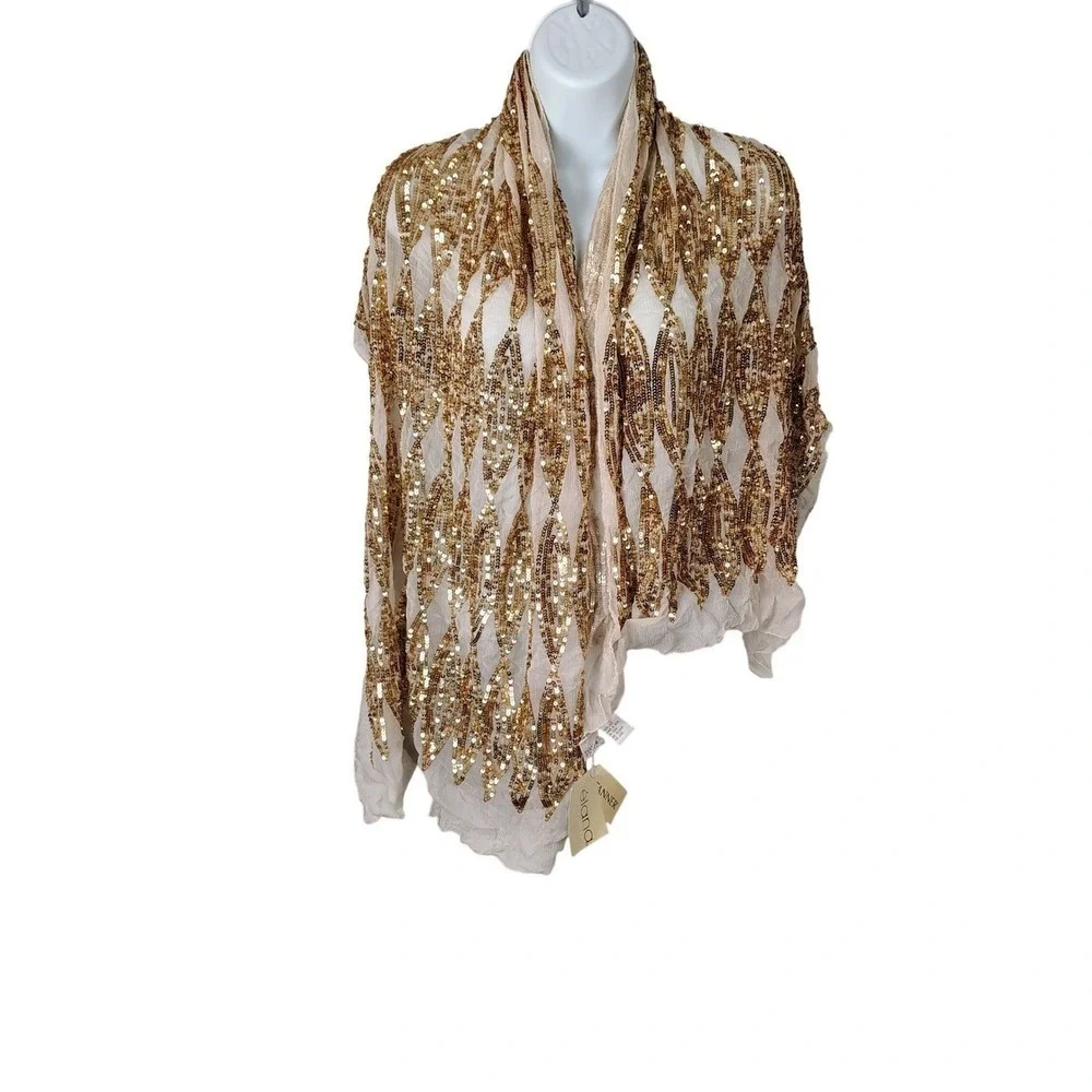 Gold Sequin 100% Silk Scarf Wrap Arabian princess gatsby roaring 20s art deco